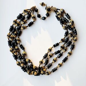 Miriam Haskell Vintage Faceted French Gripoix Bead Necklace Four Strand Necklace